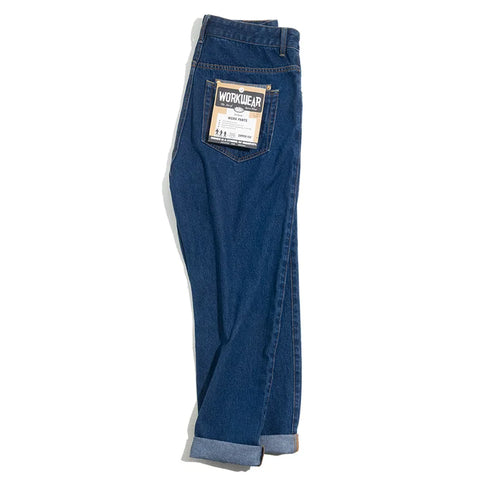 Retro 12.8oz Washed Denim Jeans – Men’s Loose Straight Baggy Trousers